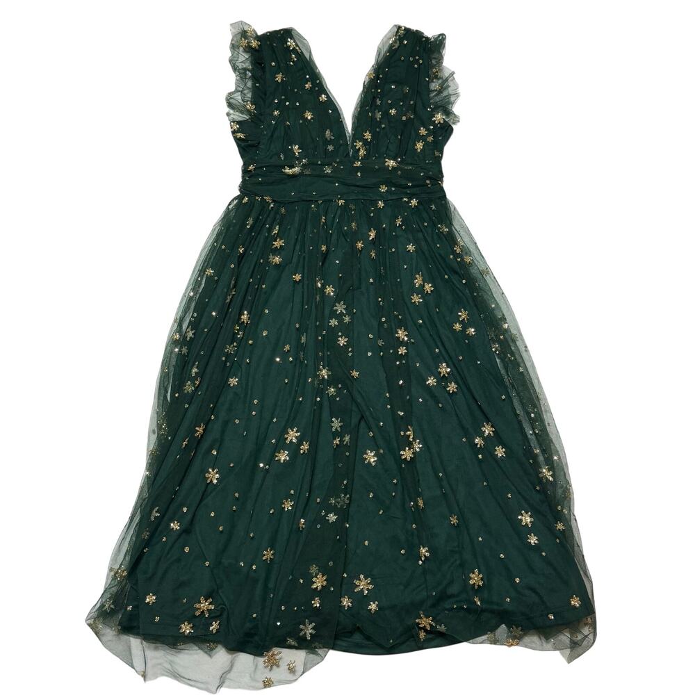 Baltic Born Forest Green Tulle Midi Dress with Gold Star Embroidery - Picture 5 of 10